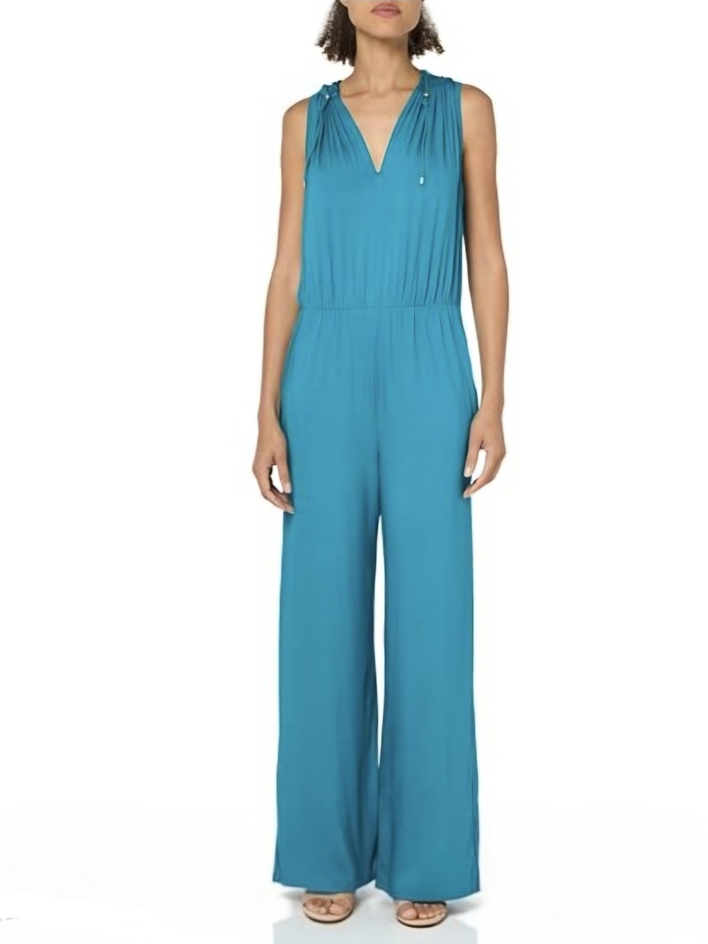 TRINA TURK Teal Sleeveless V-Neck Wide-Leg Jumpsuit